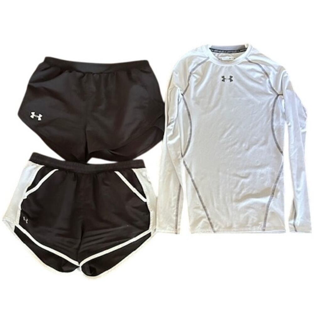 Under Armour HeatGear Bundle – Women’s Size Small – 2 Shorts + 1 Long Sleeve Top